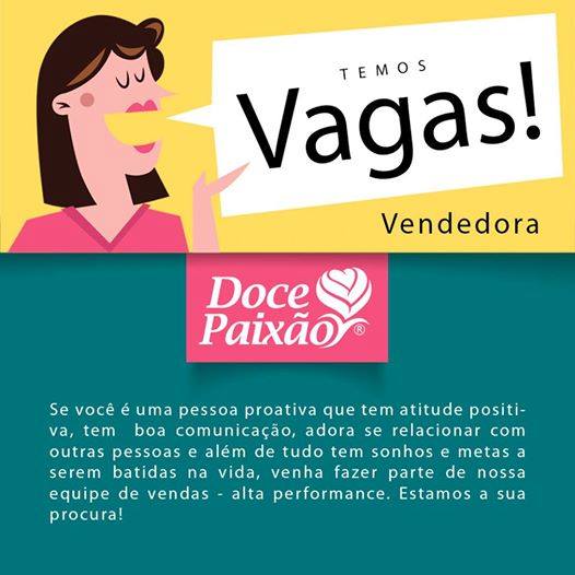 Vagas de Emprego (Vendedora) - Doce Paix&atilde;o Lingerie - Juruaia-MG