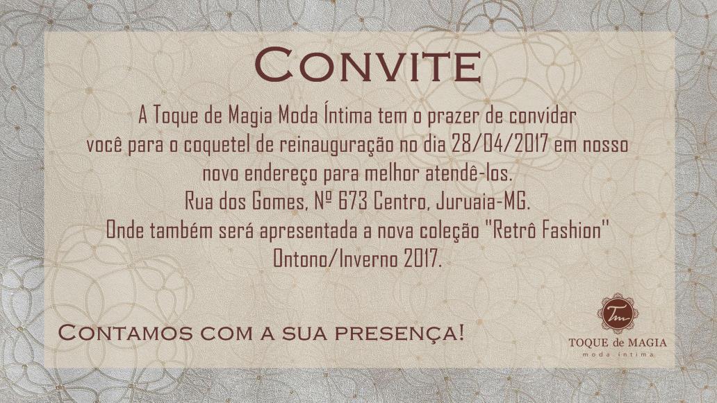 Convite para inaugura&ccedil;&atilde;o da nova loja de lingerie da Toque de Magia Moda Intima